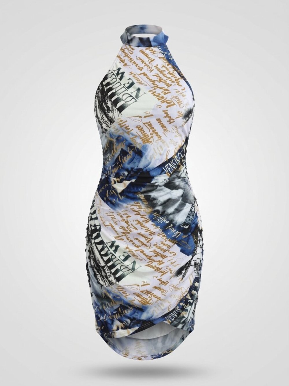 New York Inspired Print Halter Bodycon Dress, Fashion Nova Size L